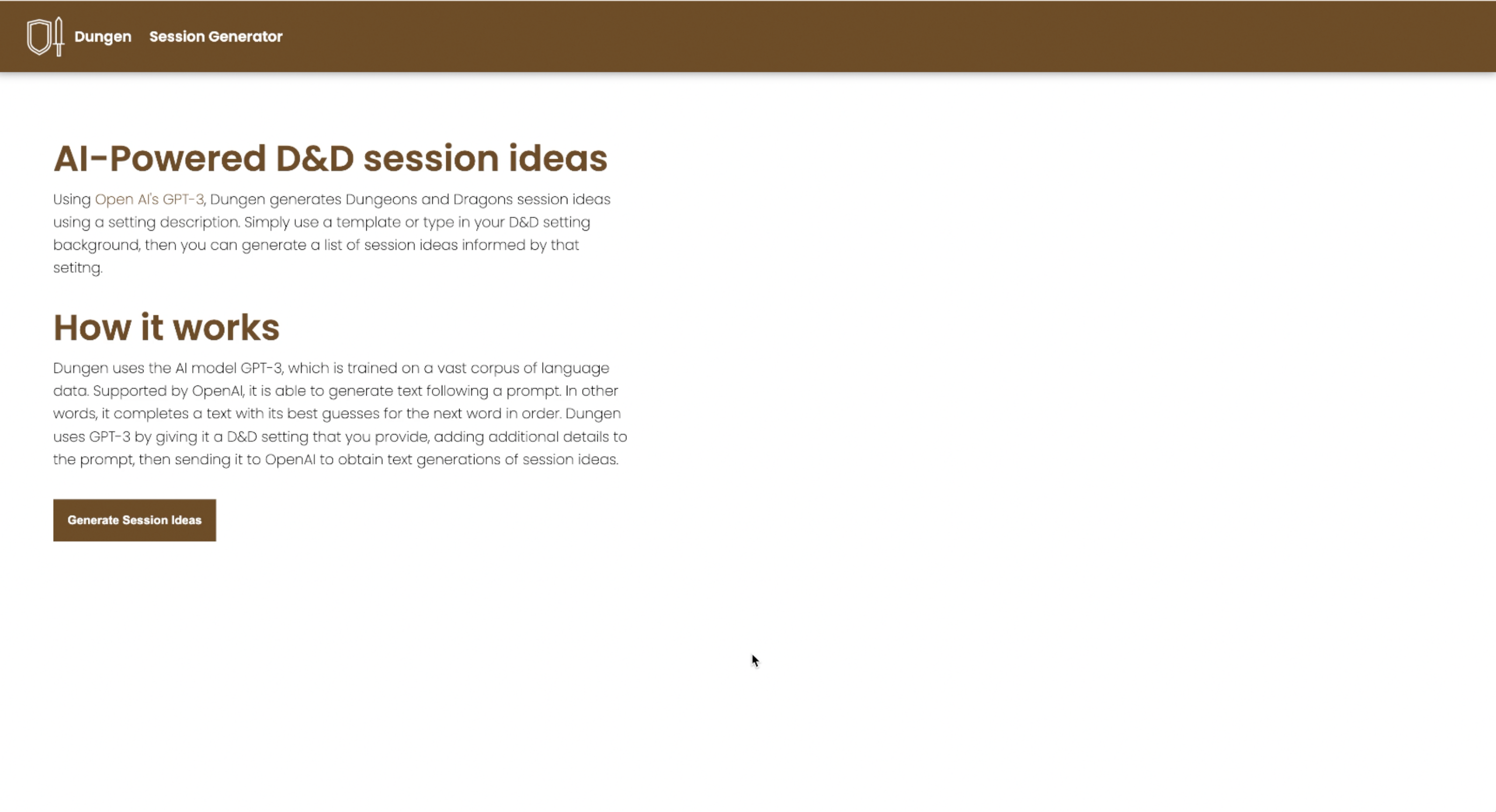 dungen landing page